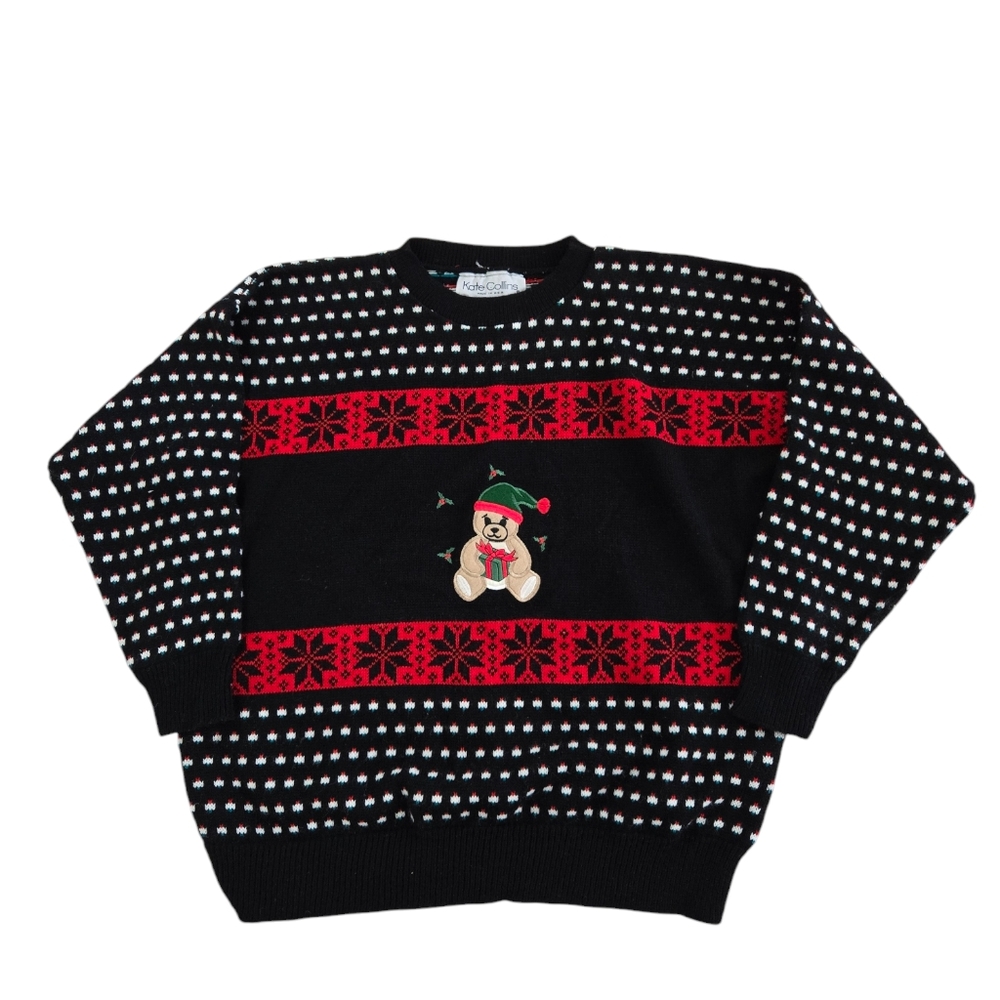 Vintage 1990s Kate Collins Christmas teddy bear holiday sweater
